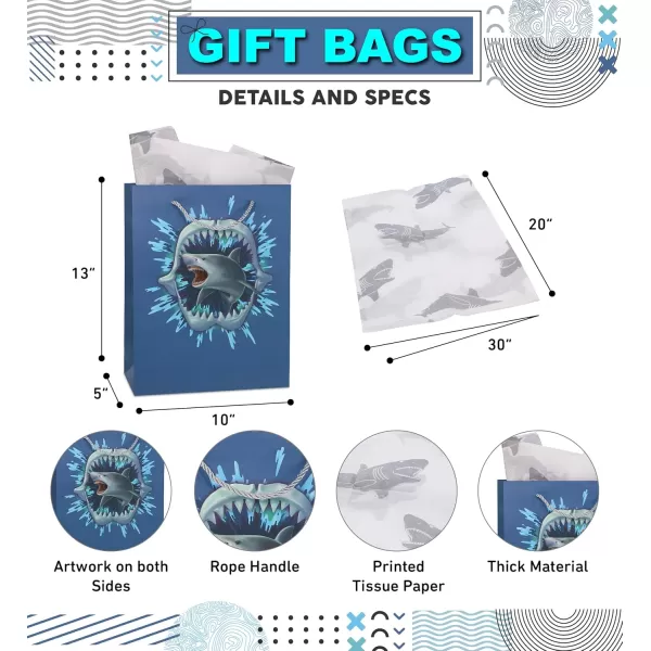 DolliBu Alien Large Gift Bag with Tissue Paper  Cute Space Alien Big Gift Wrap Bag with Handles and Alien Tissue Paper for Holiday Birthday Party Favor Gift Bags for Kids and Adult  13 InchesBlue Shark