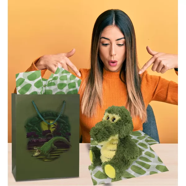 DolliBu Alien Large Gift Bag with Tissue Paper  Cute Space Alien Big Gift Wrap Bag with Handles and Alien Tissue Paper for Holiday Birthday Party Favor Gift Bags for Kids and Adult  13 InchesGreen Alligator