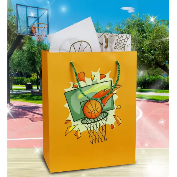 DolliBu Baseball Gift Bags with Tissue Paper 12 Pc Set  Large Reusable Blue Gift Bags Sports Theme with Handles and Matching Baseball Tissue Paper  13 Inch 12 PackYellow 12pack