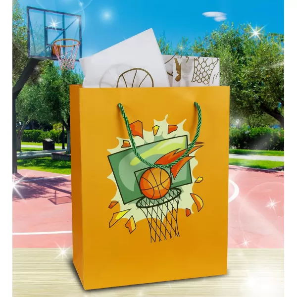 DolliBu Baseball Gift Bags with Tissue Paper 12 Pc Set  Large Reusable Blue Gift Bags Sports Theme with Handles and Matching Baseball Tissue Paper  13 Inch 12 PackOrange Baseball