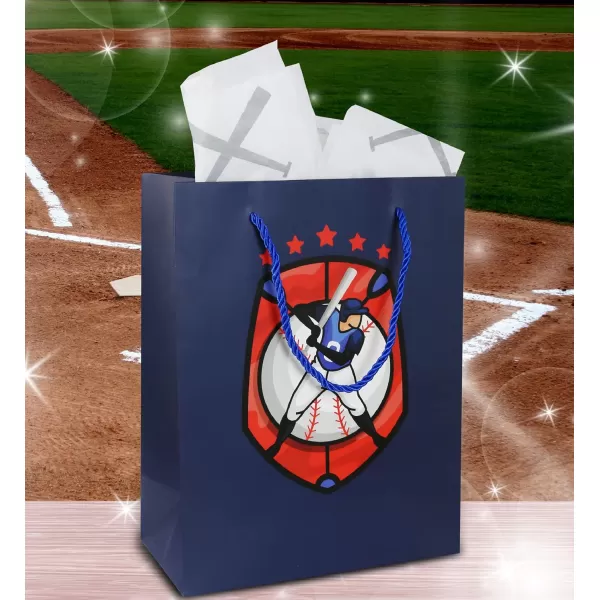 DolliBu Baseball Gift Bags with Tissue Paper 12 Pc Set  Large Reusable Blue Gift Bags Sports Theme with Handles and Matching Baseball Tissue Paper  13 Inch 12 PackBlue 12pack