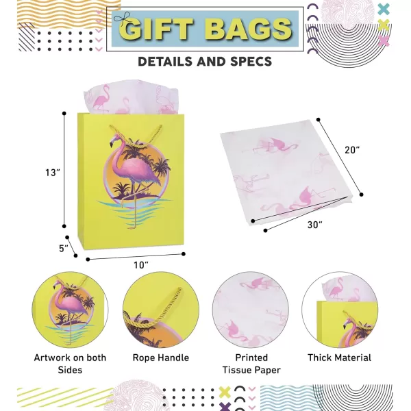 DolliBu Baseball Gift Bags with Tissue Paper 12 Pc Set  Large Reusable Blue Gift Bags Sports Theme with Handles and Matching Baseball Tissue Paper  13 Inch 12 PackYellow Flamingo