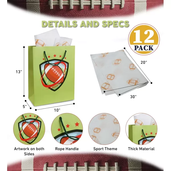 DolliBu Baseball Gift Bags with Tissue Paper 12 Pc Set  Large Reusable Blue Gift Bags Sports Theme with Handles and Matching Baseball Tissue Paper  13 Inch 12 PackGreen 12pack