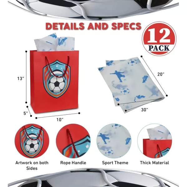 DolliBu Baseball Gift Bags with Tissue Paper 12 Pc Set  Large Reusable Blue Gift Bags Sports Theme with Handles and Matching Baseball Tissue Paper  13 Inch 12 PackRed 12pack