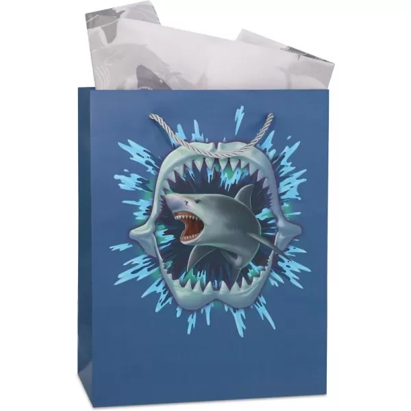DolliBu Alien Large Gift Bag with Tissue Paper  Cute Space Alien Big Gift Wrap Bag with Handles and Alien Tissue Paper for Holiday Birthday Party Favor Gift Bags for Kids and Adult  13 InchesBlue Shark