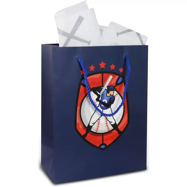 DolliBu Alien Large Gift Bag with Tissue Paper  Cute Space Alien Big Gift Wrap Bag with Handles and Alien Tissue Paper for Holiday Birthday Party Favor Gift Bags for Kids and Adult  13 InchesBlue Baseball