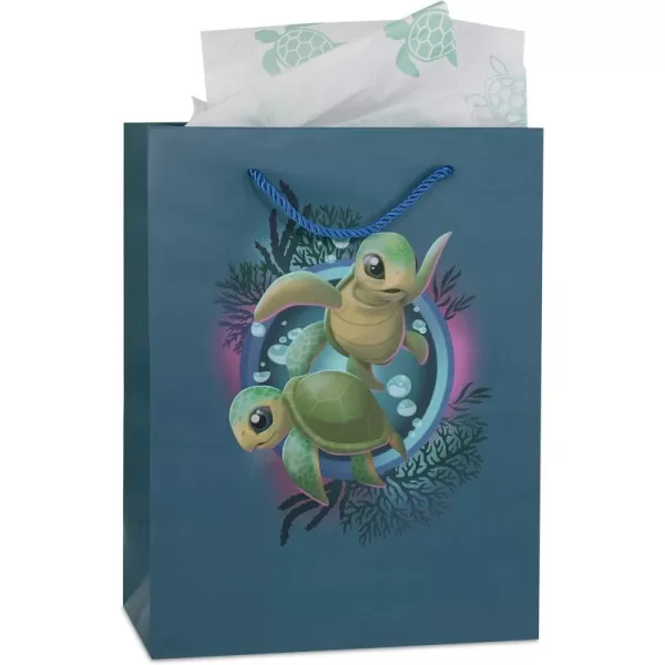 DolliBu Alien Large Gift Bag with Tissue Paper  Cute Space Alien Big Gift Wrap Bag with Handles and Alien Tissue Paper for Holiday Birthday Party Favor Gift Bags for Kids and Adult  13 InchesBlue Sea Turtle