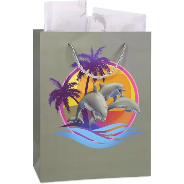 DolliBu Alien Large Gift Bag with Tissue Paper  Cute Space Alien Big Gift Wrap Bag with Handles and Alien Tissue Paper for Holiday Birthday Party Favor Gift Bags for Kids and Adult  13 InchesGray Dolphin