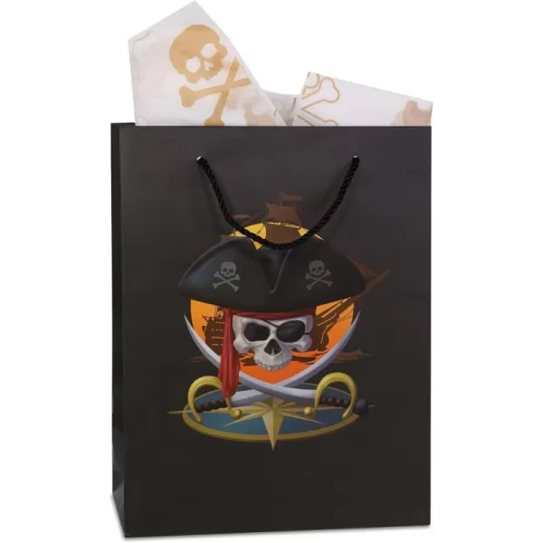 DolliBu Alien Large Gift Bag with Tissue Paper  Cute Space Alien Big Gift Wrap Bag with Handles and Alien Tissue Paper for Holiday Birthday Party Favor Gift Bags for Kids and Adult  13 InchesBlack Pirate