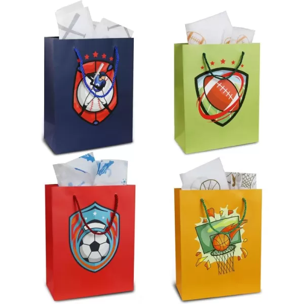 DolliBu Baseball Gift Bags with Tissue Paper 12 Pc Set  Large Reusable Blue Gift Bags Sports Theme with Handles and Matching Baseball Tissue Paper  13 Inch 12 PackMulticolor