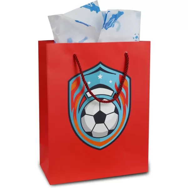 DolliBu Baseball Gift Bags with Tissue Paper 12 Pc Set  Large Reusable Blue Gift Bags Sports Theme with Handles and Matching Baseball Tissue Paper  13 Inch 12 PackRed Soccer
