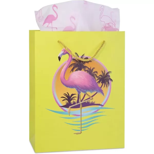DolliBu Baseball Gift Bags with Tissue Paper 12 Pc Set  Large Reusable Blue Gift Bags Sports Theme with Handles and Matching Baseball Tissue Paper  13 Inch 12 PackYellow Flamingo