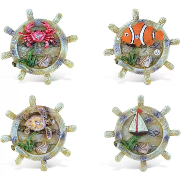 Puzzled Boat Wheel Refrigerator Rockstone Magnet  Boats Theme  Set of 4  Unique Affordable Gift and Souvenir  Item 7612