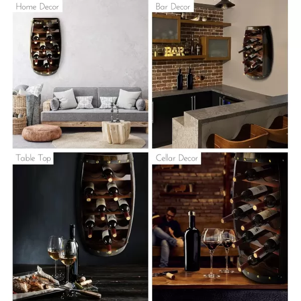 CoTa Global Alexander Wooden Barrel Wine Rack  18 Bottles Wine Storage Rack Wooden Wine Rack Free Standing Liquor Bar Wine Shelf Rustic Wine Bottle Holder Wall Mounted Wine Rack and Glass HolderBrown Vintage