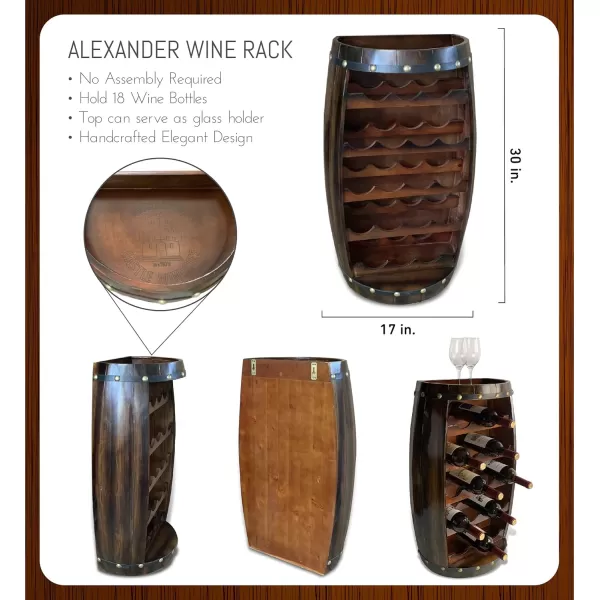 CoTa Global Alexander Wooden Barrel Wine Rack  18 Bottles Wine Storage Rack Wooden Wine Rack Free Standing Liquor Bar Wine Shelf Rustic Wine Bottle Holder Wall Mounted Wine Rack and Glass HolderBrown Vintage