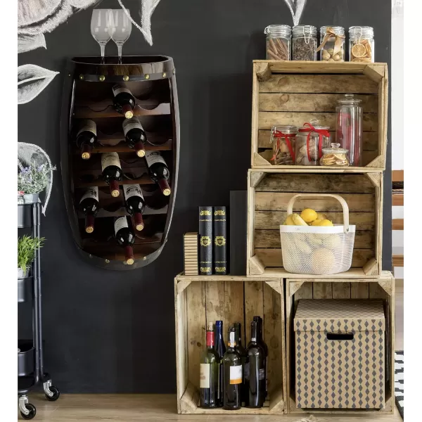 CoTa Global Alexander Wooden Barrel Wine Rack  18 Bottles Wine Storage Rack Wooden Wine Rack Free Standing Liquor Bar Wine Shelf Rustic Wine Bottle Holder Wall Mounted Wine Rack and Glass HolderBrown Vintage