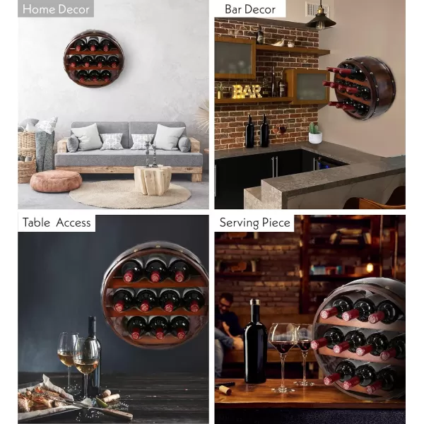 CoTa Global Barrell Wine Rack  Natural Wood Industrial Wall Mounted Barrel Wine Holder for 10 Wine Bottles Decorative Wall Mounted Bottle Rack Rustic Wall Wine Storage Shelf Organizer for Wine BarVintage