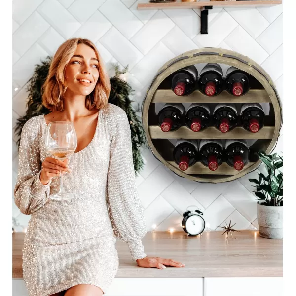 CoTa Global Barrell Wine Rack  Natural Wood Industrial Wall Mounted Barrel Wine Holder for 10 Wine Bottles Decorative Wall Mounted Bottle Rack Rustic Wall Wine Storage Shelf Organizer for Wine BarRustic