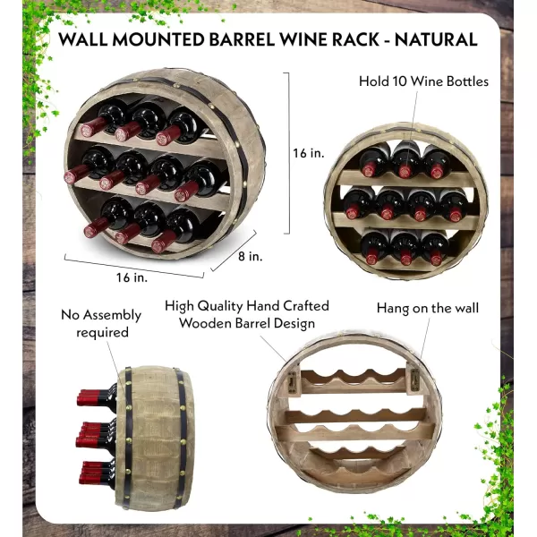 CoTa Global Barrell Wine Rack  Natural Wood Industrial Wall Mounted Barrel Wine Holder for 10 Wine Bottles Decorative Wall Mounted Bottle Rack Rustic Wall Wine Storage Shelf Organizer for Wine BarRustic