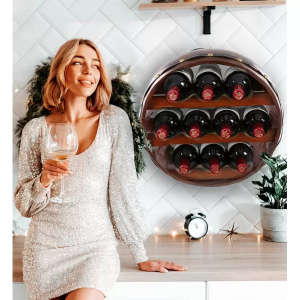 CoTa Global Barrell Wine Rack  Natural Wood Industrial Wall Mounted Barrel Wine Holder for 10 Wine Bottles Decorative Wall Mounted Bottle Rack Rustic Wall Wine Storage Shelf Organizer for Wine BarVintage