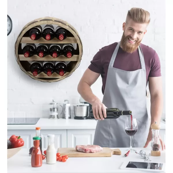 CoTa Global Barrell Wine Rack  Natural Wood Industrial Wall Mounted Barrel Wine Holder for 10 Wine Bottles Decorative Wall Mounted Bottle Rack Rustic Wall Wine Storage Shelf Organizer for Wine BarRustic