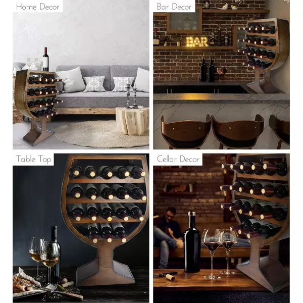 CoTa Global Modern Wine Glass Shaped Wall Mounted Wine Rack  18 Bottles Freestanding Wooden Wine Holder Hanging Bottle Rack or Floor Stand Wine Storage Shelf Organizer for Wine Bar ampamp Home DcorBrown Vintage