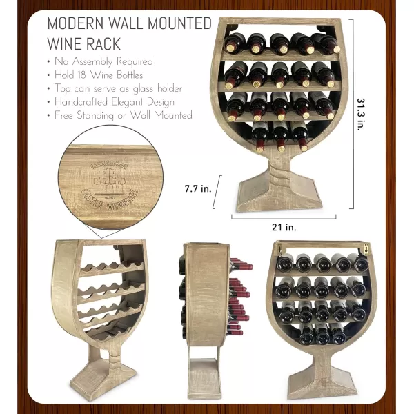 CoTa Global Modern Wine Glass Shaped Wall Mounted Wine Rack  18 Bottles Freestanding Wooden Wine Holder Hanging Bottle Rack or Floor Stand Wine Storage Shelf Organizer for Wine Bar ampamp Home DcorModern