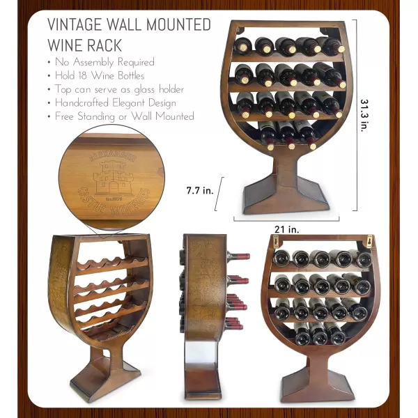 CoTa Global Modern Wine Glass Shaped Wall Mounted Wine Rack  18 Bottles Freestanding Wooden Wine Holder Hanging Bottle Rack or Floor Stand Wine Storage Shelf Organizer for Wine Bar ampamp Home DcorBrown Vintage