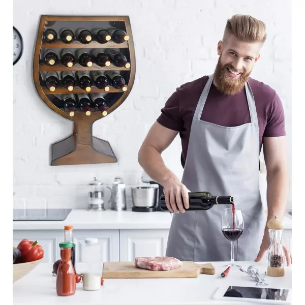 CoTa Global Modern Wine Glass Shaped Wall Mounted Wine Rack  18 Bottles Freestanding Wooden Wine Holder Hanging Bottle Rack or Floor Stand Wine Storage Shelf Organizer for Wine Bar ampamp Home DcorBrown Vintage