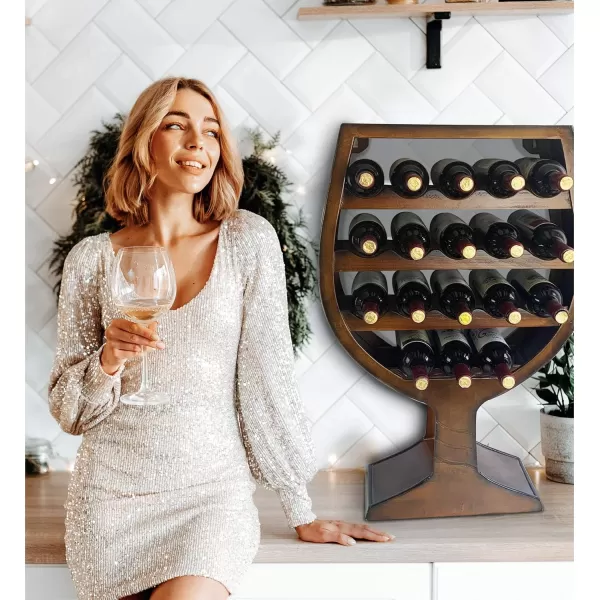 CoTa Global Modern Wine Glass Shaped Wall Mounted Wine Rack  18 Bottles Freestanding Wooden Wine Holder Hanging Bottle Rack or Floor Stand Wine Storage Shelf Organizer for Wine Bar ampamp Home DcorBrown Vintage