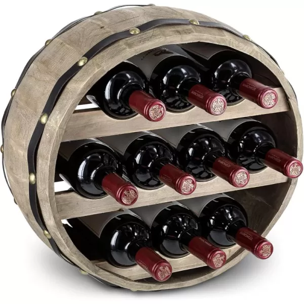 CoTa Global Barrell Wine Rack  Natural Wood Industrial Wall Mounted Barrel Wine Holder for 10 Wine Bottles Decorative Wall Mounted Bottle Rack Rustic Wall Wine Storage Shelf Organizer for Wine BarRustic