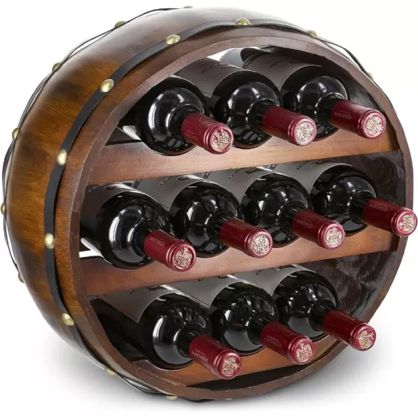 CoTa Global Barrell Wine Rack  Natural Wood Industrial Wall Mounted Barrel Wine Holder for 10 Wine Bottles Decorative Wall Mounted Bottle Rack Rustic Wall Wine Storage Shelf Organizer for Wine BarVintage
