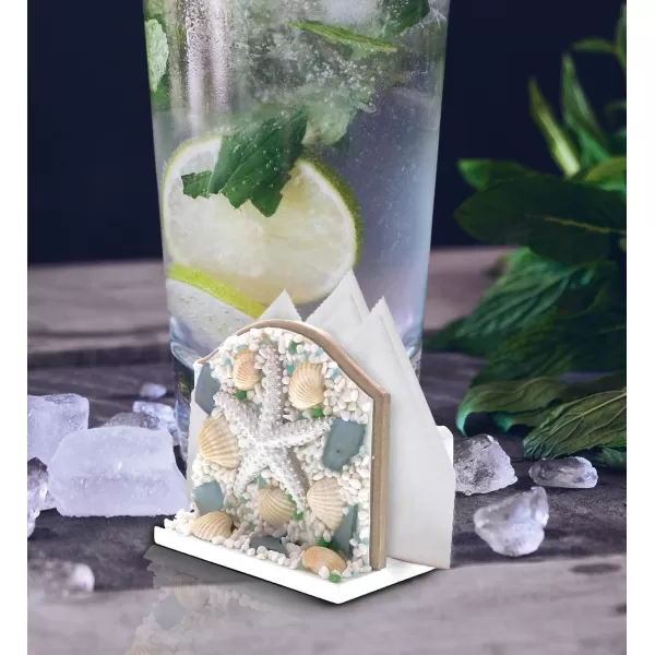 CoTa Global Wooden Napkin Holder For Table  Nautical Themed Decor for Kitchen Outdoor Table Dining Table with Starfish and Seashell Cute Napkin Holder with Coastal Centerpieces for Tables