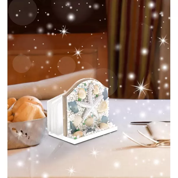 CoTa Global Wooden Napkin Holder For Table  Nautical Themed Decor for Kitchen Outdoor Table Dining Table with Starfish and Seashell Cute Napkin Holder with Coastal Centerpieces for Tables