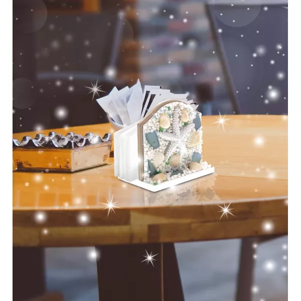 CoTa Global Wooden Napkin Holder For Table  Nautical Themed Decor for Kitchen Outdoor Table Dining Table with Starfish and Seashell Cute Napkin Holder with Coastal Centerpieces for Tables