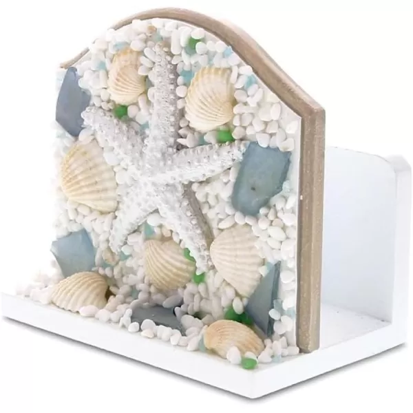 CoTa Global Wooden Napkin Holder For Table  Nautical Themed Decor for Kitchen Outdoor Table Dining Table with Starfish and Seashell Cute Napkin Holder with Coastal Centerpieces for Tables