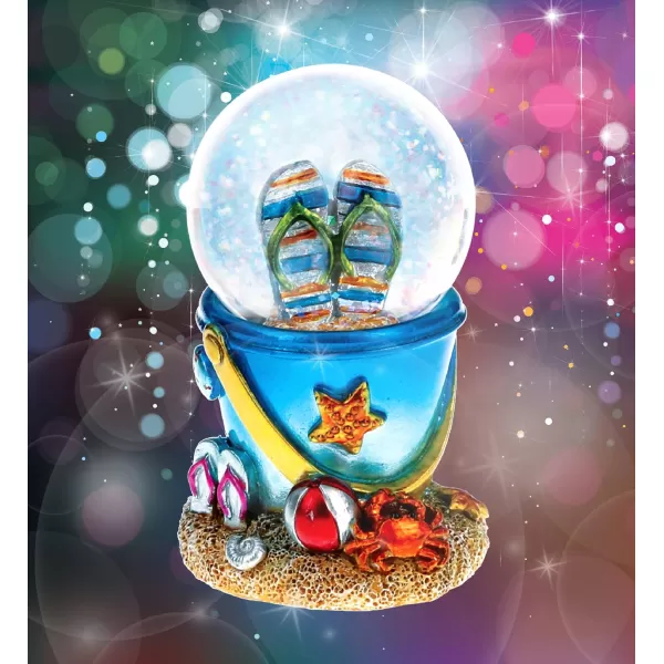 CoTa Global Cool Summer Sandals Beach Bucket Snow Globe  Water Globe Figurine with Sparkling Glitter Collectible Novelty Ornament for Home Decor for Birthdays and Valentines  45mm