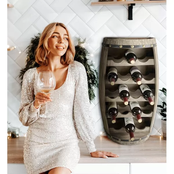 CoTa Global Modern Alexander Wall Mounted Wine Rack  18 Wine Bottles Freestanding Wooden Barrel Wine Holder Hanging Bottle Rack or Floor Stand Wine Storage Shelf Organizer for Wine Bar Home DcorModern