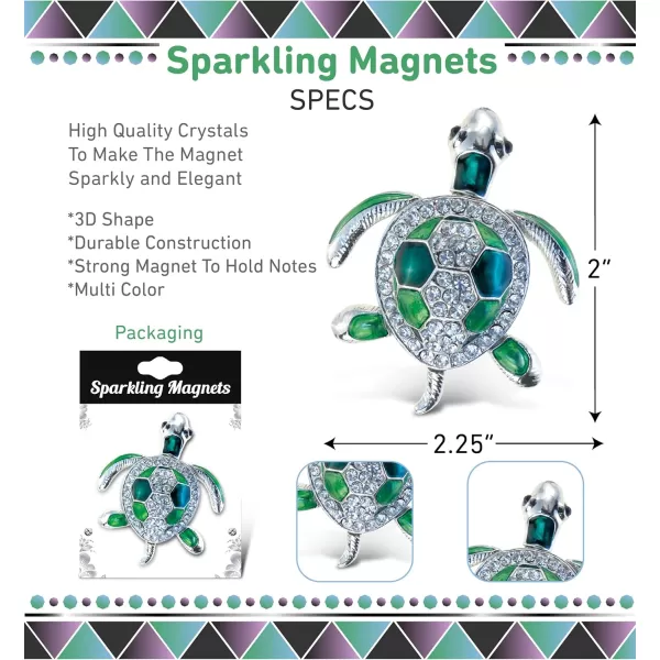 CoTa Global Sea Turtle Sparkling Refrigerator Magnet  Green ampamp Silver Sparkling Rhinestone Crystals Cute Sparkly Ocean Life Magnet For Kitchen Door Fridge Cool Home ampamp Office Novelty Decor 225 Inch