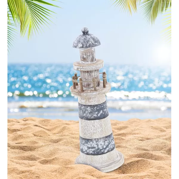 CoTa Global Silver Sea Lighthouse Collection 2 Pcs Set  Handmade Distressed Wooden Lighthouse Decor Decorative Beach Style Tabletop Centerpieces  Color May Vary