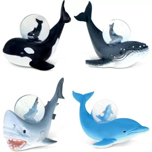 CoTa Global Killer Whale Humpback Shark Dolphin Snow Globe Set of 4  Animal Water Globe Figurines Collectible Novelty Ornament for Home Decor Gift for Birthdays Christmas Valentine  45mm