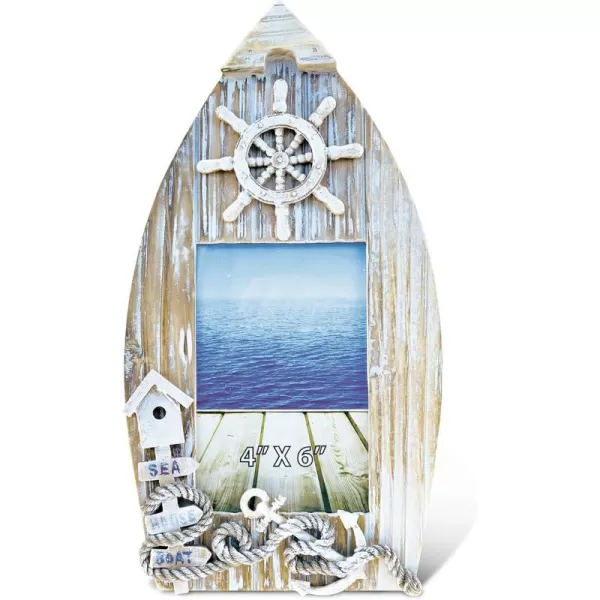 Puzzled CoTa Global Baja Boat Frame  4x6 White Distressed Wood Beach Photo Frame for Summer Vacation Memory Handmade Tropical Nautical Picture Frame for Tabletop and Ocean Decor  1225 Inches