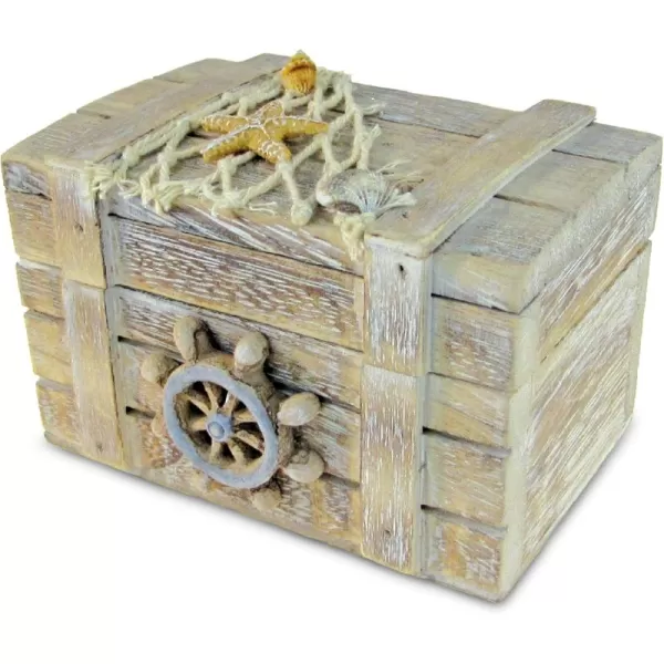 Puzzled CoTa Global Vintage Wooden Trinket Box  Handcrafted Nautical Keepsake Storage Box Cute Wood Box with Starfish And Shells Decor Rustic Wood Decorative Box With Hinged Lid 425 Inches