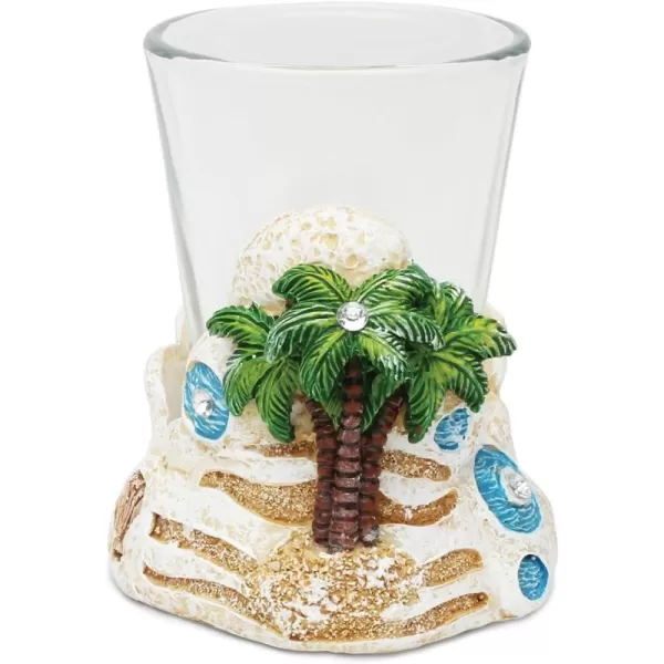 Puzzled Palm Tree Resin Stone Finish Shot Glass Holder with Clear Shot Glass Nautical Theme Quality Glassware for Bars or Parties