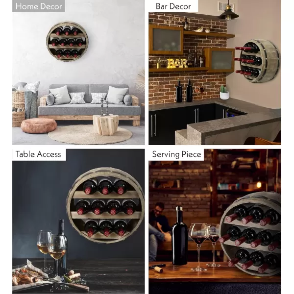 CoTa Global Barrell Wine Rack  Natural Wood Industrial Wall Mounted Barrel Wine Holder for 10 Wine Bottles Decorative Wall Mounted Bottle Rack Rustic Wall Wine Storage Shelf Organizer for Wine BarRustic