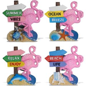 imageCoTa Global Beach Sign Flamingo Refrigerator Nautical Magnets Set of 4  Resin Beach Design Magnet Fun and Cute Ocean Magnets for Kitchen Fridge Locker Home Decor and Office Decor Novelty  4 Pack