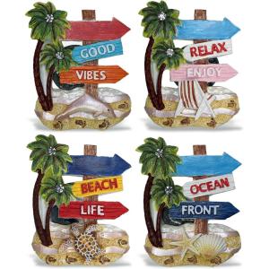 imageCoTa Global Beach Sign Palm Tree Refrigerator Nautical Magnets Set of 4  Resin Beach Design Magnet Fun and Cute Ocean Magnets for Kitchen Fridge Locker Home Decor and Office Decor Novelty  4 Pack