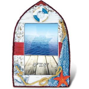 imagePuzzled Resin Red Sailboat Picture Frame 4 X 6 Inch Sculptural Photo Holder Intricate ampamp Meticulous Detailing Art Handcrafted Tabletop Accent Accessory Coastal Nautical Beach Themed Home Dcor