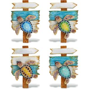 imageCoTa Global Wooden Sign Sea Turtle Refrigerator Nautical Magnets Set of 4  Resin Beach Design Magnet Fun and Cute Ocean Magnets for Kitchen Fridge Locker Home Decor Office Decor Novelty  4 Pack
