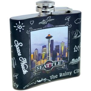 imagePuzzled Ceramic Black Seattle Skylinequot Stainless Steel Flask 375 Inch Handy Portable Travel Pocket Alcohol Liquor Accessory Leak Proof Flasks Drinkware Famous Sites Themed Bar Tools ampamp Supply